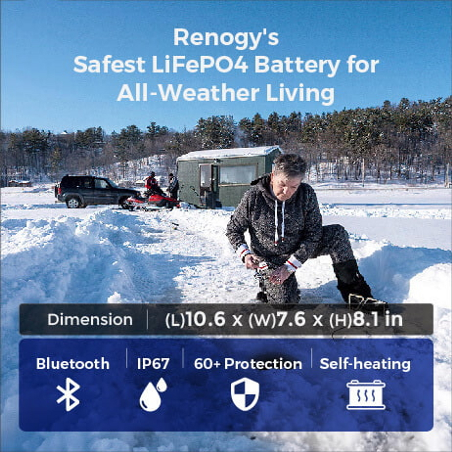 RENOGY 12V 100Ah Pro Smart Lithium Iron Phosphate Battery w/Bluetooth & Self-heating Function