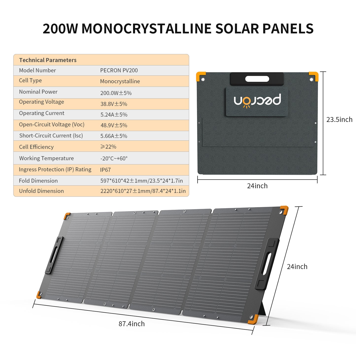 PECRON PV200  200W Portable Solar Panel Waterproof IP67