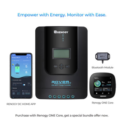 Renogy 40-Amp Rover Li MPPT Solar Charge Controller w/Bluetooth + Renogy ONE Core Smart Panel