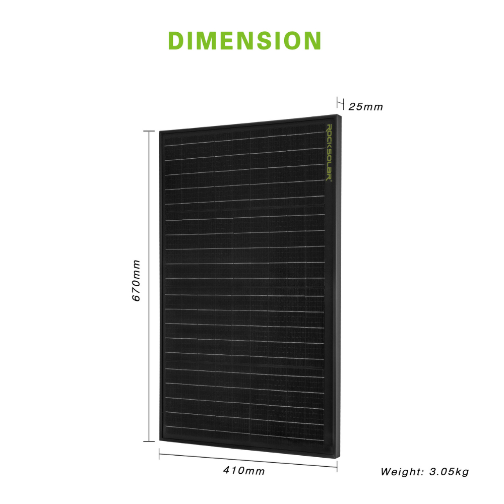 ROCKSOLAR Black Diamond 50W 12V Monocrystalline Rigid Solar Panel