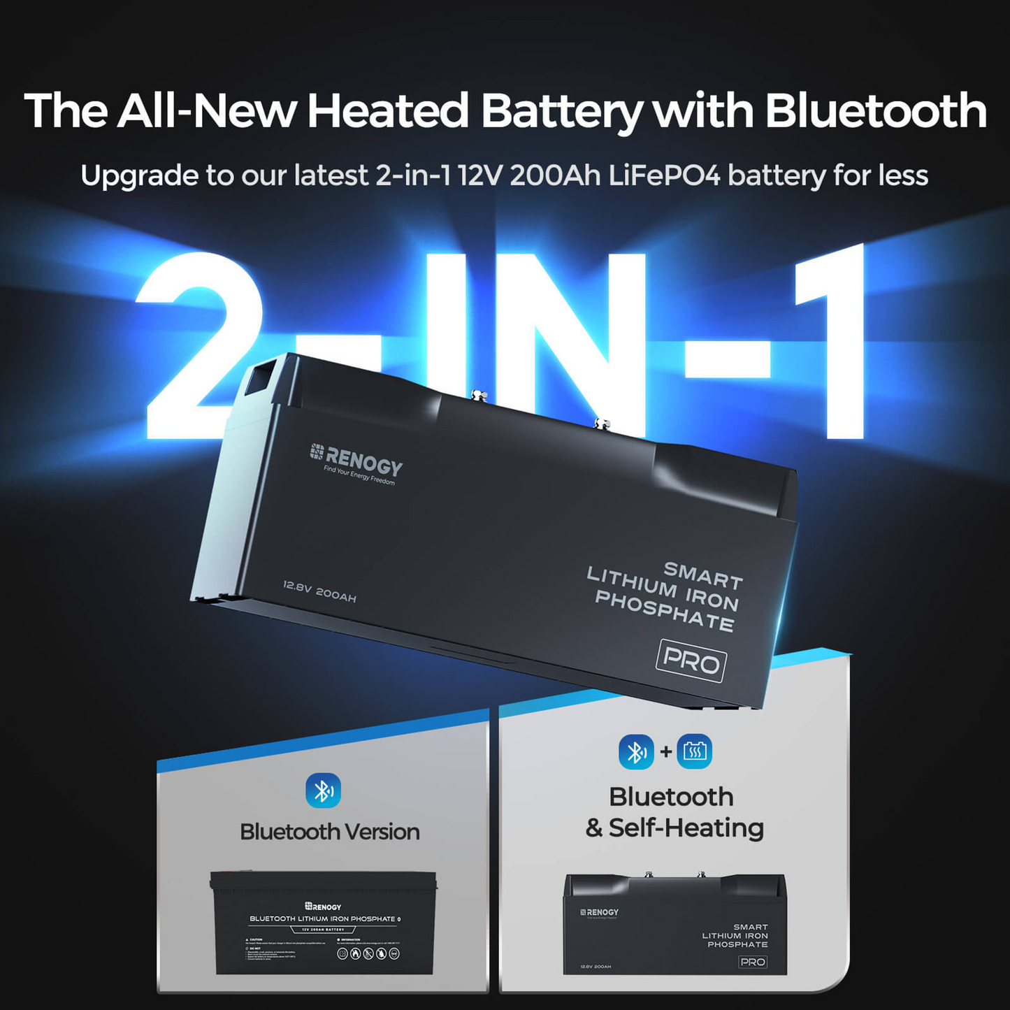 RENOGY 12V 200Ah Pro Smart Lithium Iron Phosphate Battery w/Bluetooth & Self-heating Function