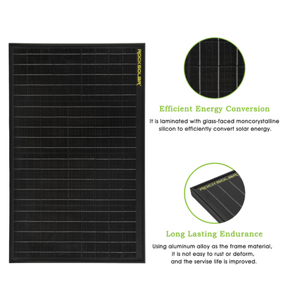 ROCKSOLAR Black Diamond 50W 12V Monocrystalline Rigid Solar Panel