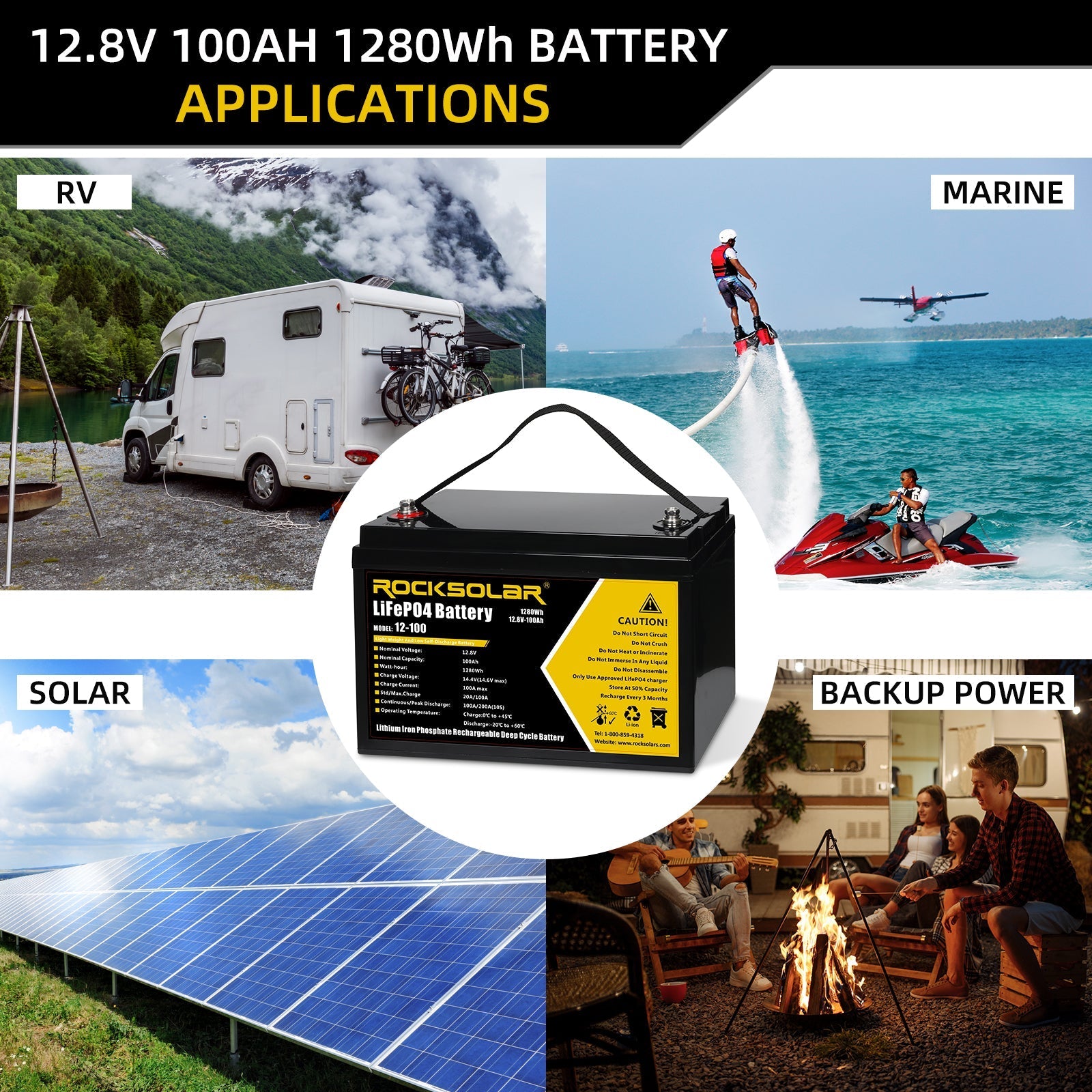 ROCKSOLAR 12V 100Ah Deep Cycle Lithium Battery (LIFEPO4)