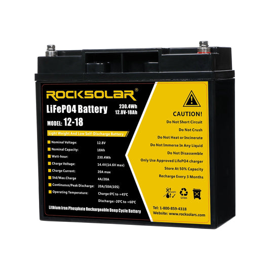ROCKSOLAR 12V 18Ah Deep Cycle Lithium Battery (LIFEPO4)