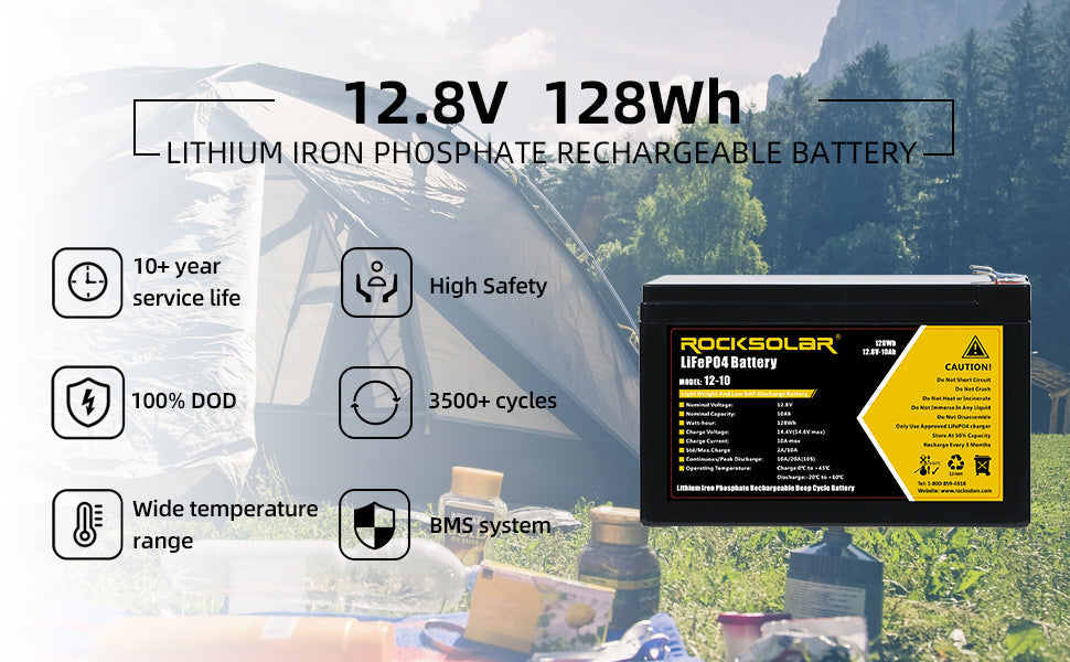 ROCKSOLAR 12V 10Ah Deep Cycle Lithium Battery (LIFEPO4)